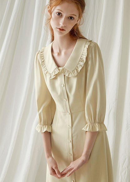 Beige Nude Blended Quilting Dresses Peter Pan Collar Cotton Fall Dresses