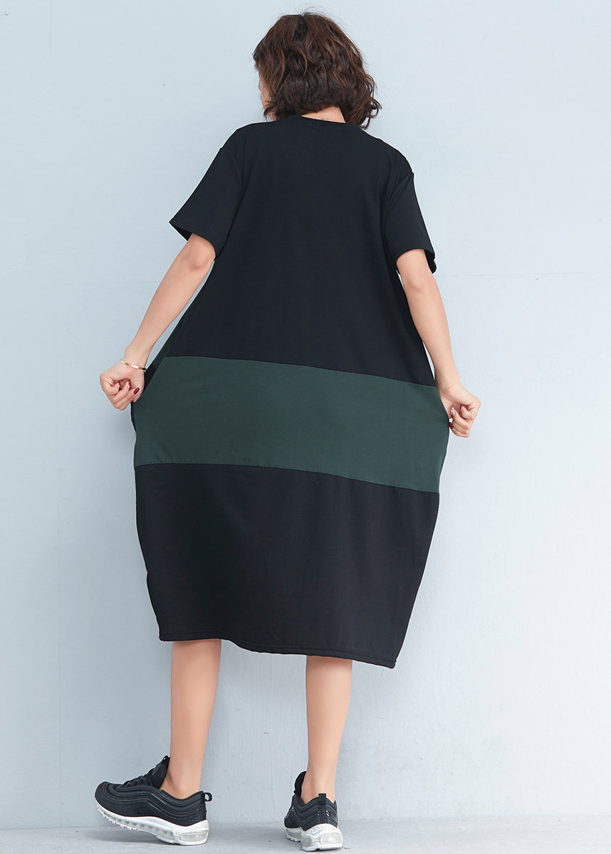 Black Cotton Dress Indian Fabrics Patchwork Summer Dresses