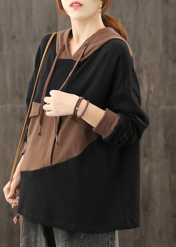 Elegant black clothes For Women hooded patchwork Midi tops