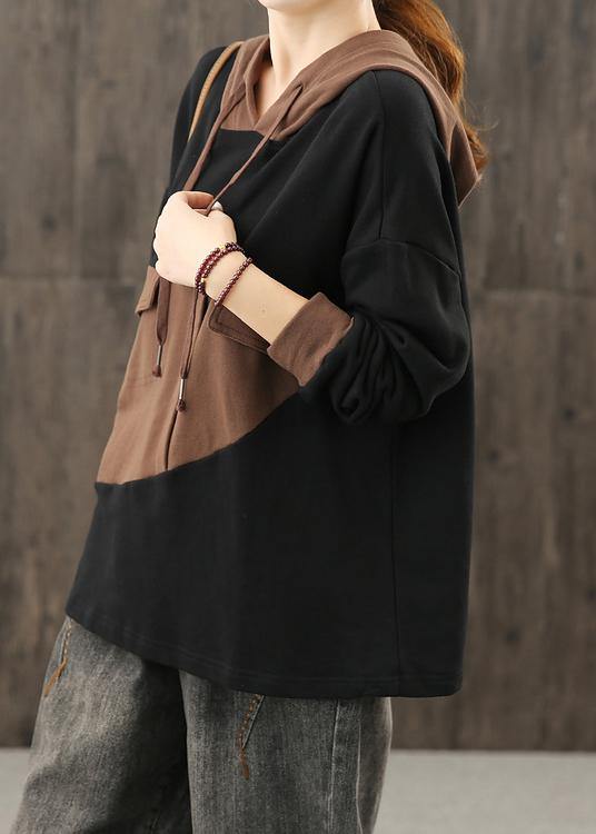 Elegant black clothes For Women hooded patchwork Midi tops