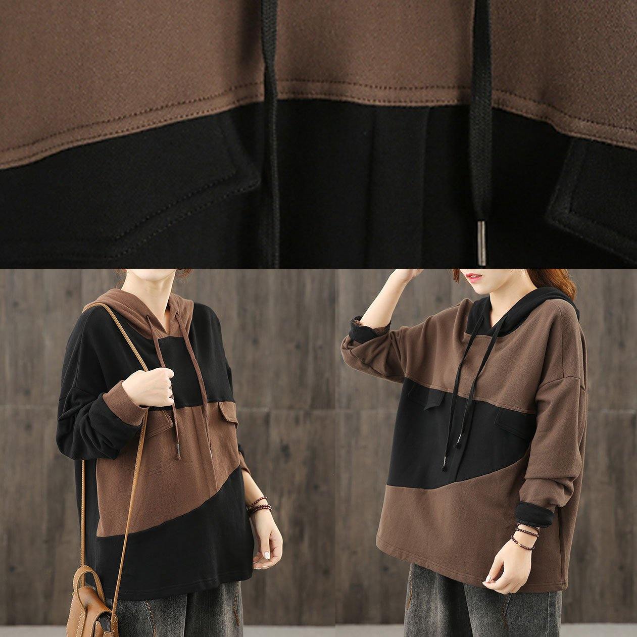 Elegant black clothes For Women hooded patchwork Midi tops