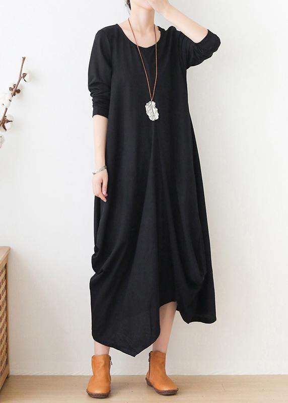 Black Clothes for O Neck Asymmetric Maxi Fall Dresses