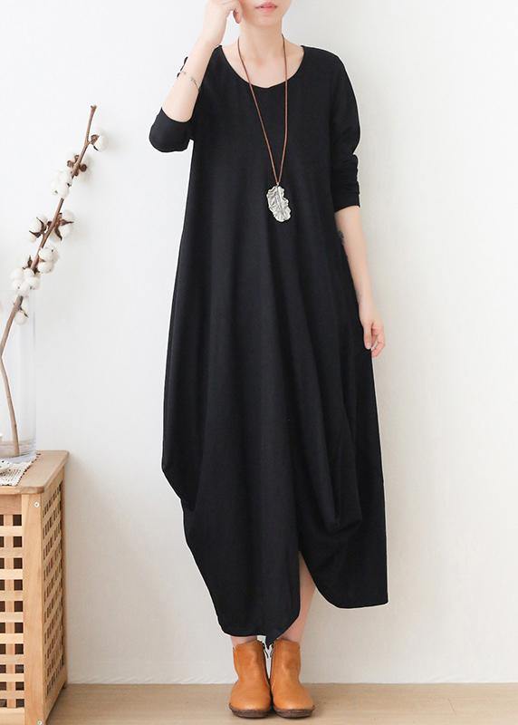 Black Clothes for O Neck Asymmetric Maxi Fall Dresses