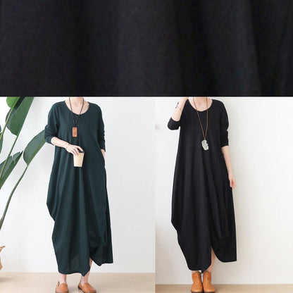 Black Clothes for O Neck Asymmetric Maxi Fall Dresses