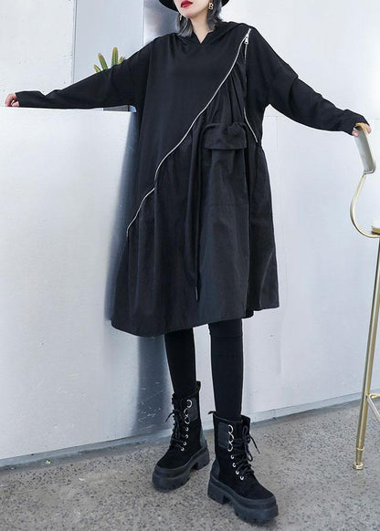 Black Cotton Wardrobes Zippered Long Fall Dress