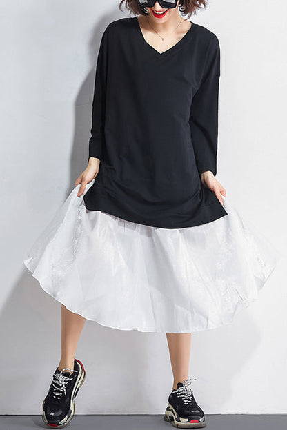 Black Cotton Patchwork Chiffon Clothes Metropolitan Museum Ideas O Neck Kaftan Summer Dress