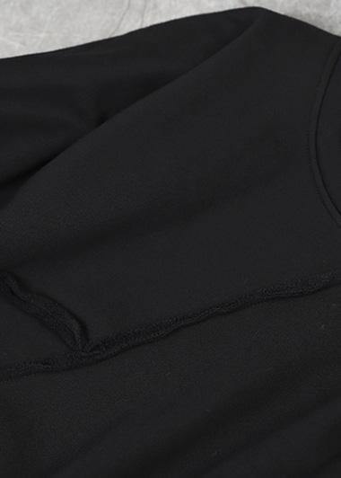 Black Cotton Tops O Neck Short Patchwork Sweatshirt
