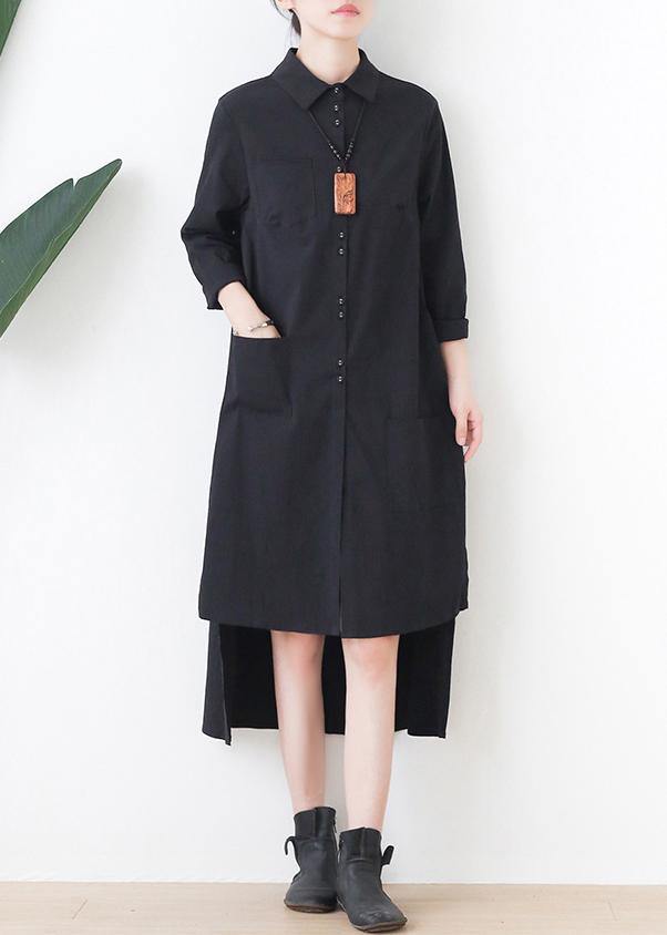 Black Dress Lapel Low High Design Short Dress
