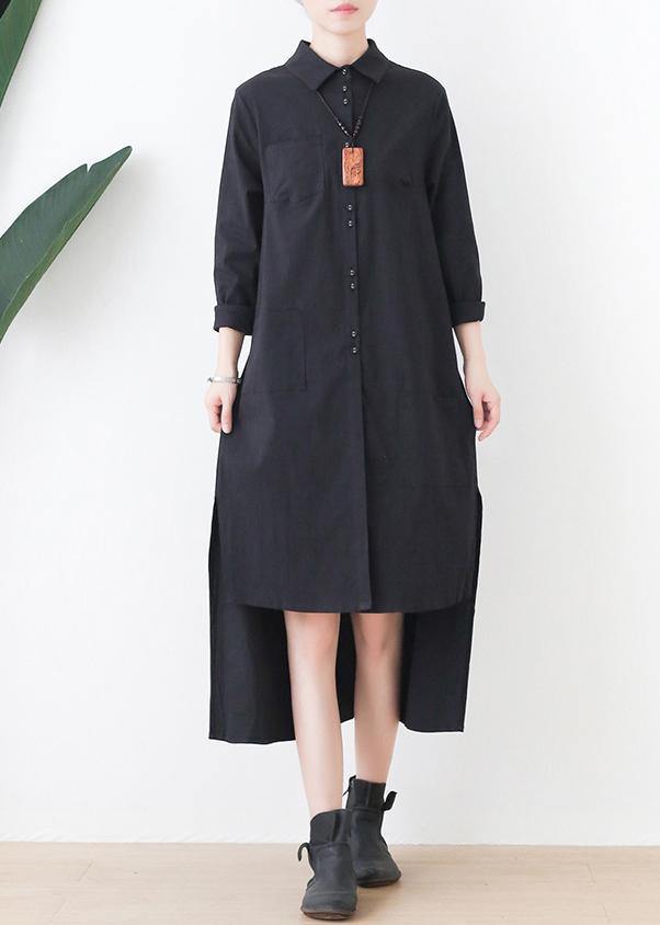 Black Dress Lapel Low High Design Short Dress
