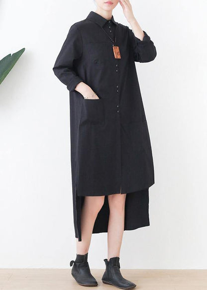 Elegant black dress lapel low high design short Dress