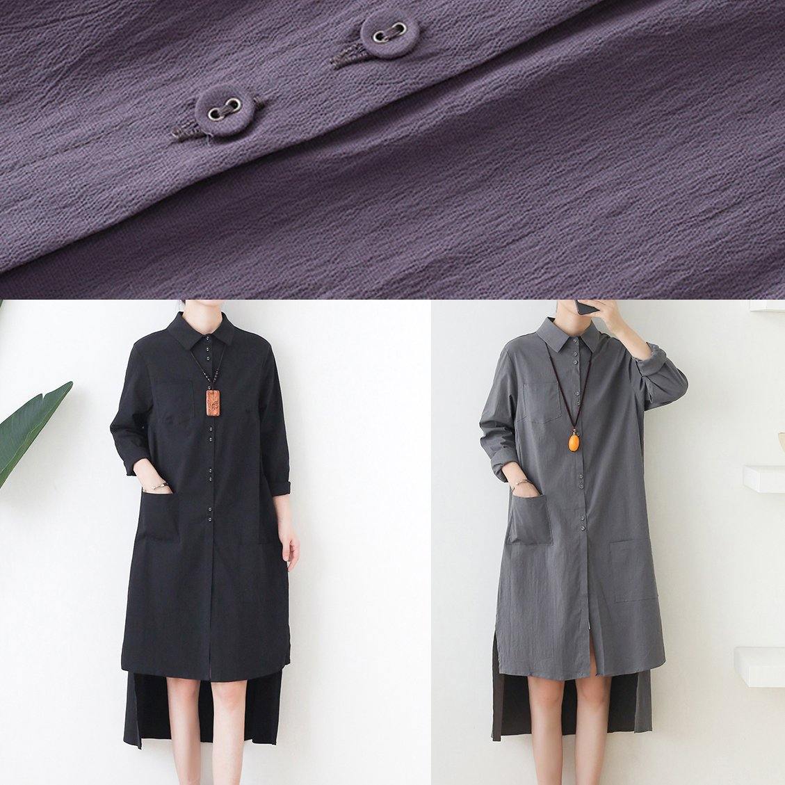 Elegant black dress lapel low high design short Dress
