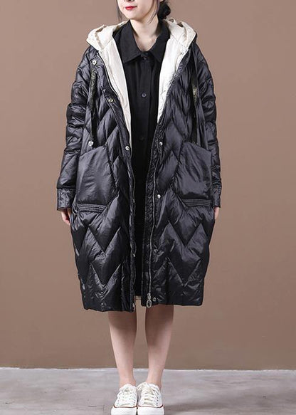 Black Duck Down Coat Parka Hooded Zippered Warm Overcoat