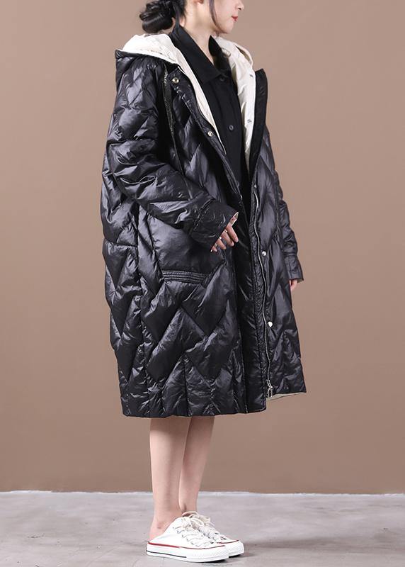 Black Duck Down Coat Parka Hooded Zippered Warm Overcoat