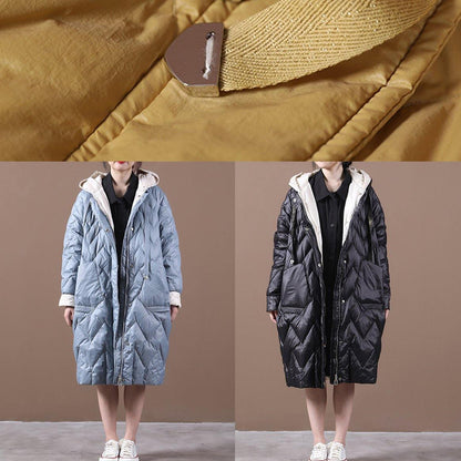 Black Duck Down Coat Parka Hooded Zippered Warm Overcoat
