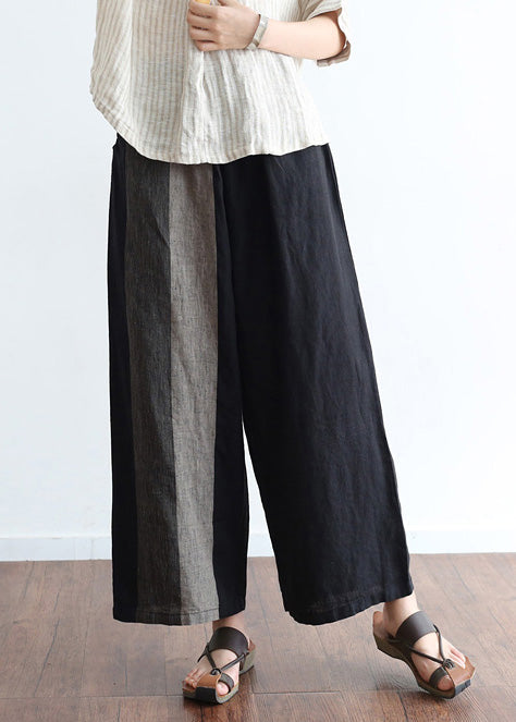 Black Linen Omychic Design Asymmetrical Design Wide Leg Pants Shift Spring Long Pants
