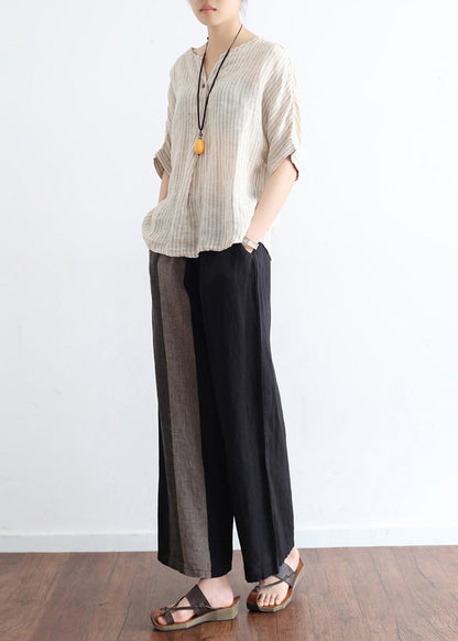 Black Linen Omychic Design Asymmetrical Design Wide Leg Pants Shift Spring Long Pants