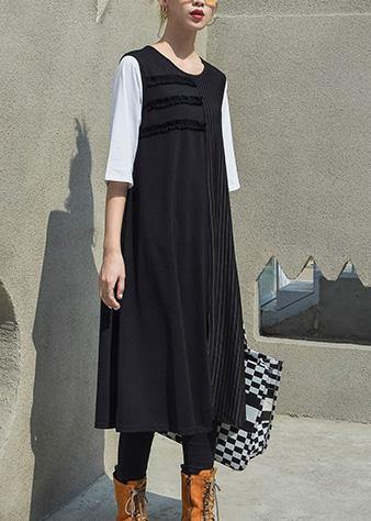 Black Patchwork Cotton Outfit Sleeveless Robe Summer Dresses