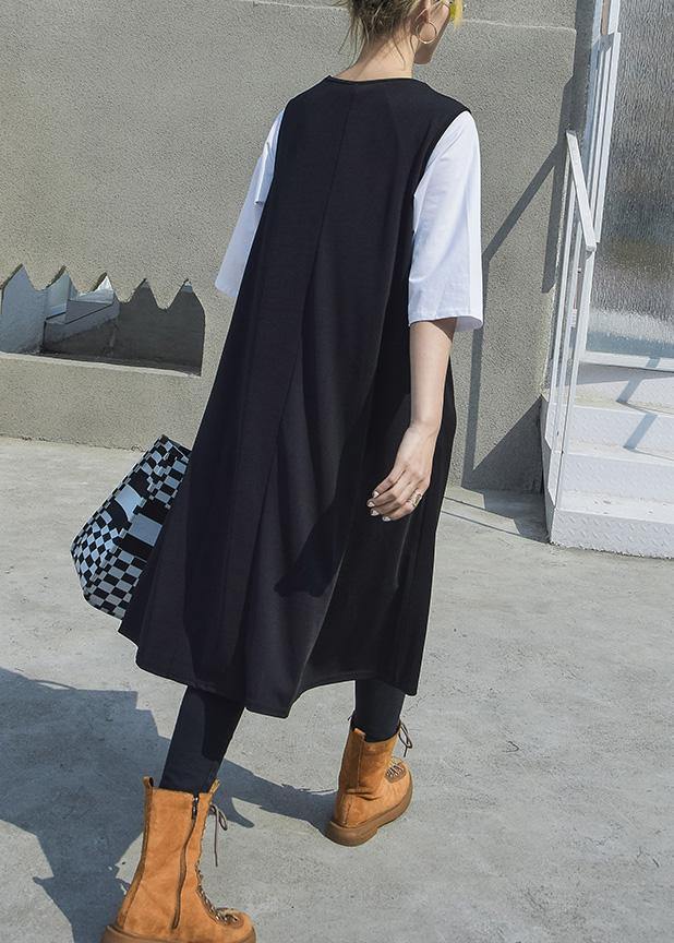 Black Patchwork Cotton Outfit Sleeveless Robe Summer Dresses