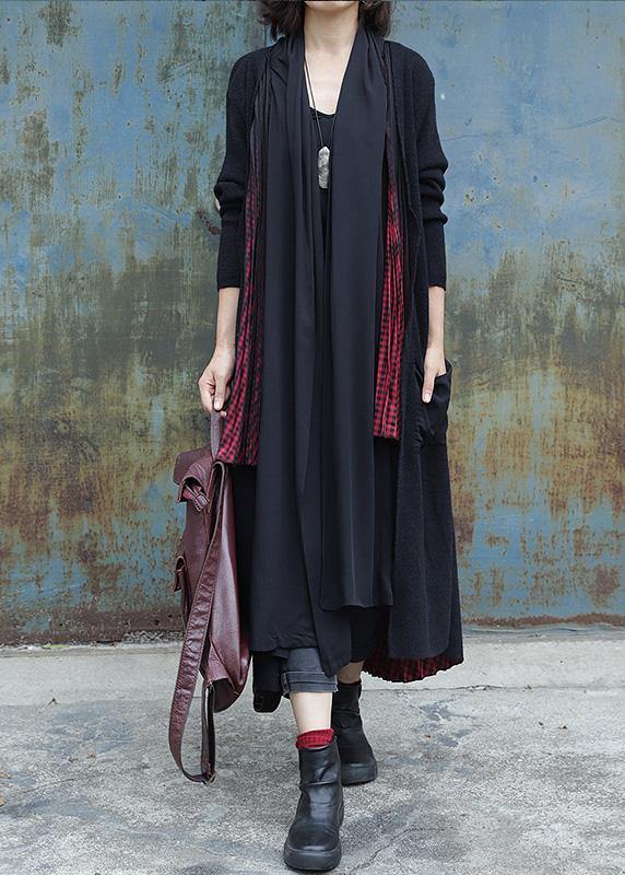 Black Patchwork Red Clothes for Wardrobes Cinched Big Pockets Coats