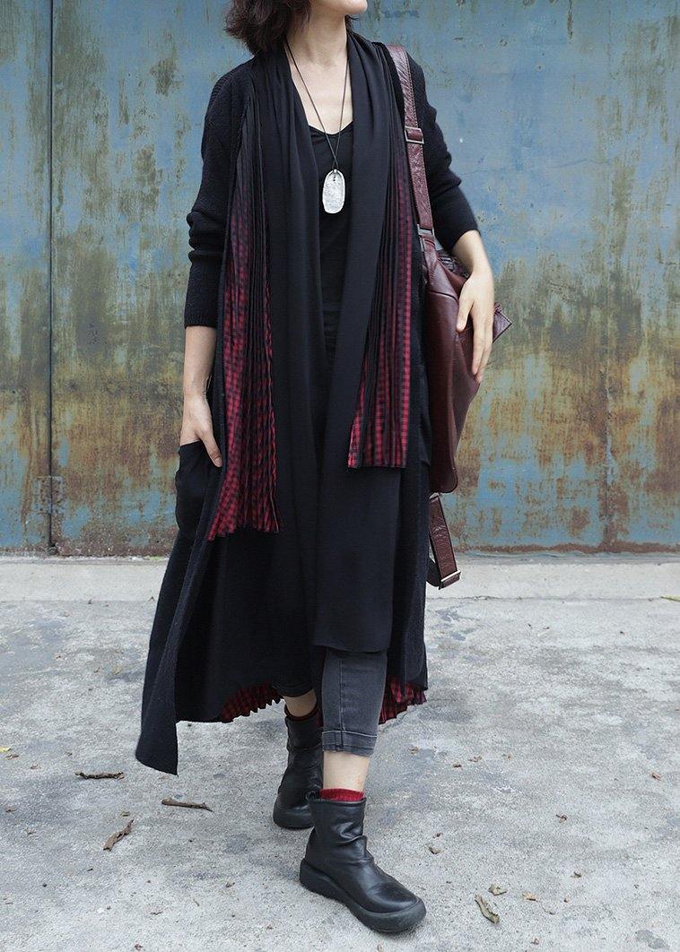 Black Patchwork Red Clothes for Wardrobes Cinched Big Pockets Coats