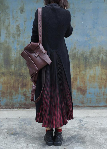 Black Patchwork Red Clothes for Wardrobes Cinched Big Pockets Coats