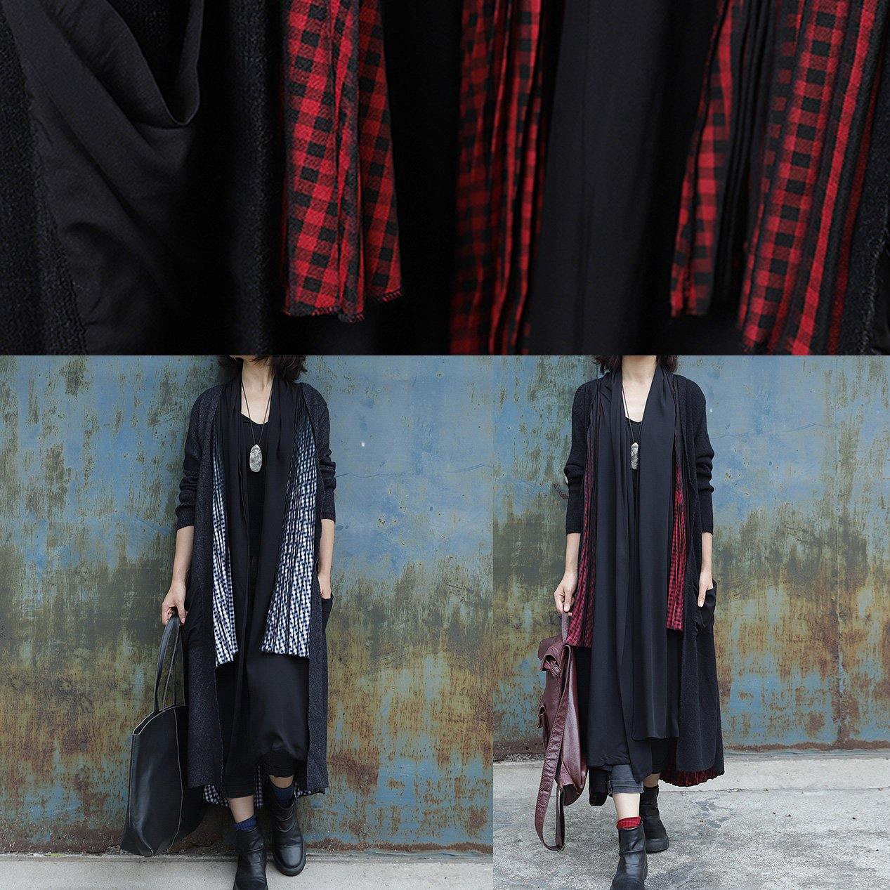 Black Patchwork Red Clothes for Wardrobes Cinched Big Pockets Coats