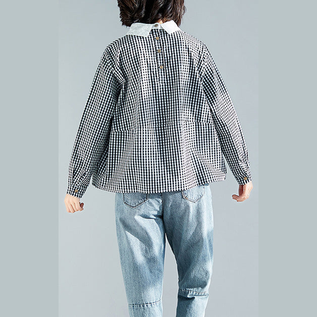 Elegant black plaid cotton clothes boutique Fabrics pullover silhouette spring blouse