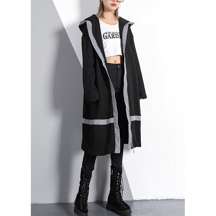 Black Traveling Dress Pockets Fine Hooded Cotton Blended Dress