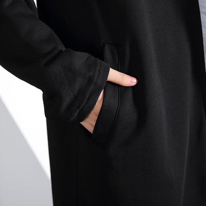Black Traveling Dress Pockets Fine Hooded Cotton Blended Dress