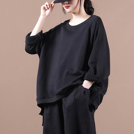Black Shirts O Neck Oversized Fall Blouses