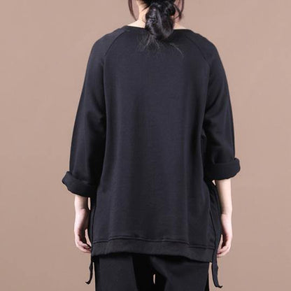 Elegant black shirts women o neck oversized fall blouses