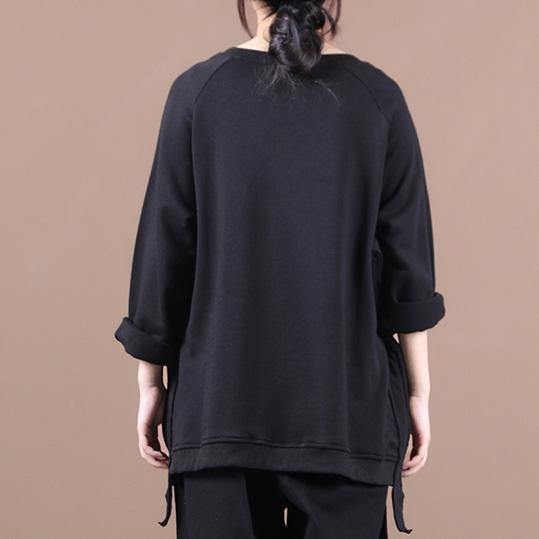 Black Shirts O Neck Oversized Fall Blouses