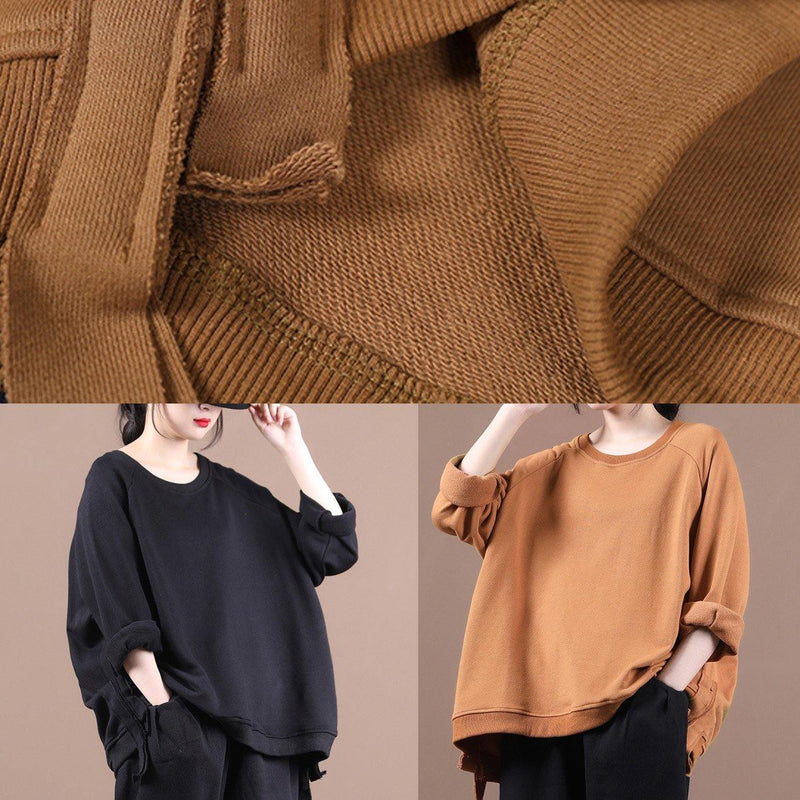 Black Shirts O Neck Oversized Fall Blouses