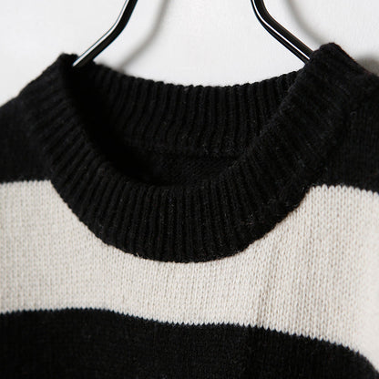 Black White Woolen Coats Medium Length Coat Side Open O Neck Spring Woolen Outwear