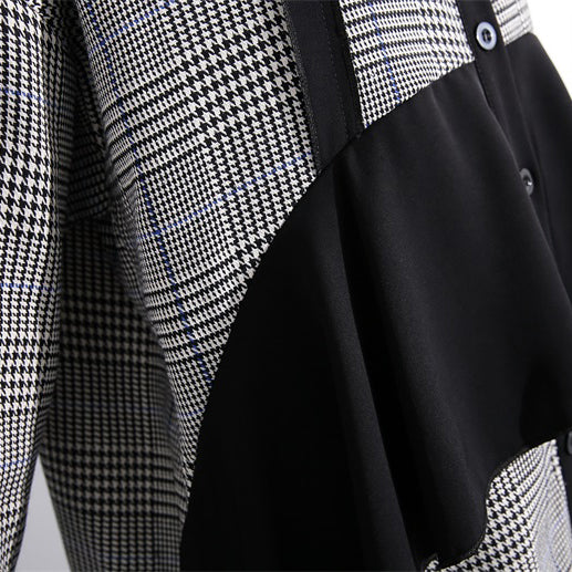 Black White Plaid Cotton Caftans Ruffles Cotton Clothing Dress Fine Lapel Collar Cotton Caftans