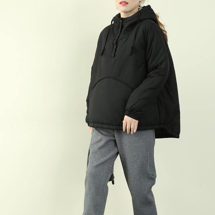 Black Parka Snow Jackets Hooded Drawstring Coats