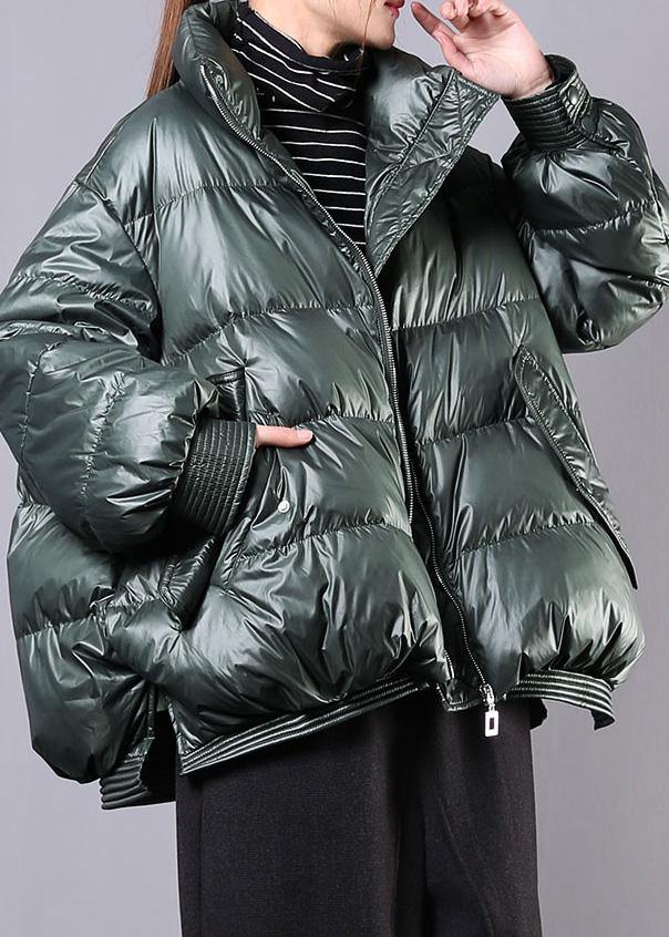 Blackish Green Warm Winter Coat Stand Collar Zippered Jackets