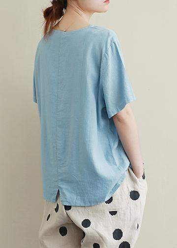Blue Linen Box Top Ideas O Neck Drawstring Summer Top