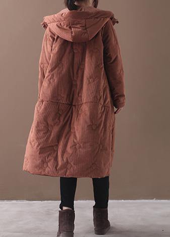 Brown Outwear Warm Winter Coat Chinese Button Hooded Coats