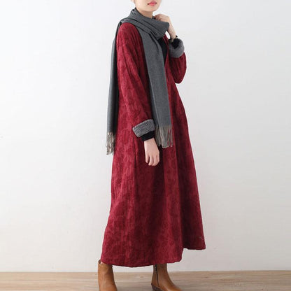 Burgundy Cotton Jackets Maxi Coat Trench Coat Thick