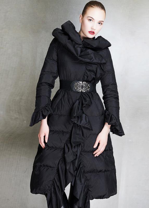 Winter Jacket Ruffles Jackets Pink Tie Waist Duck Down Coat