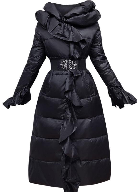 Winter Jacket Ruffles Jackets Pink Tie Waist Duck Down Coat