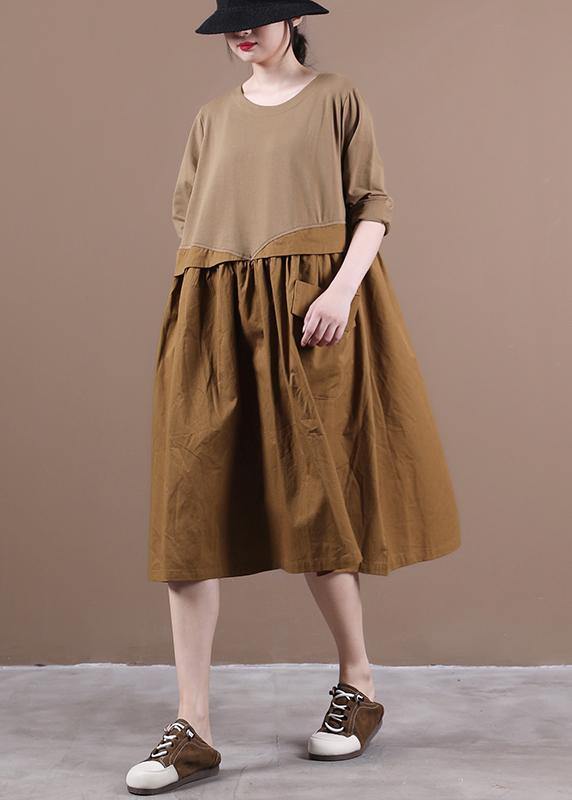 Chocolate Robes O Neck Patchwork Kaftan Spring Dresses