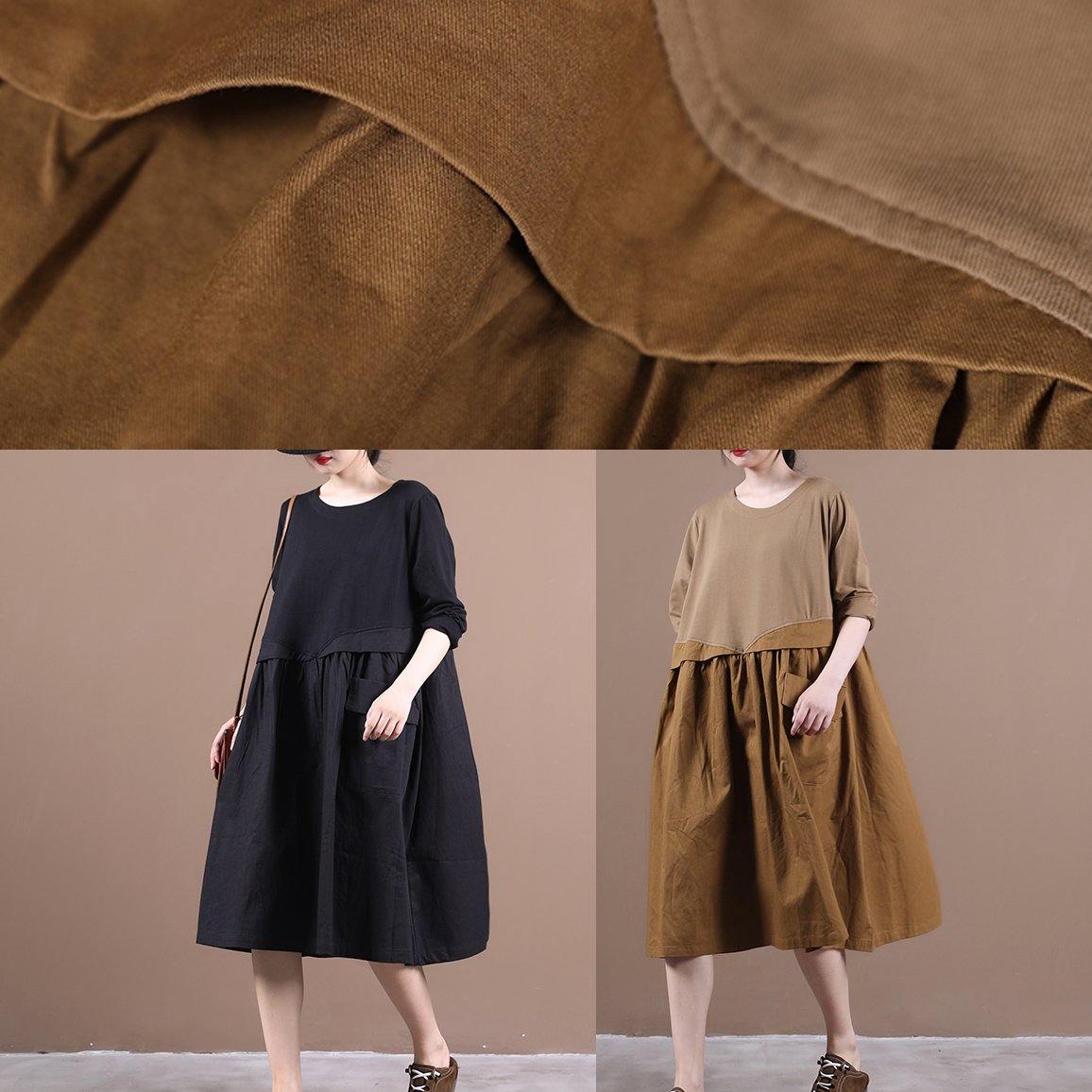 Chocolate Robes O Neck Patchwork Kaftan Spring Dresses