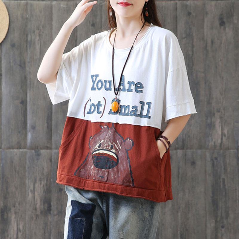 Cotton Blouses Round Neck Summer Short Sleeve Tops