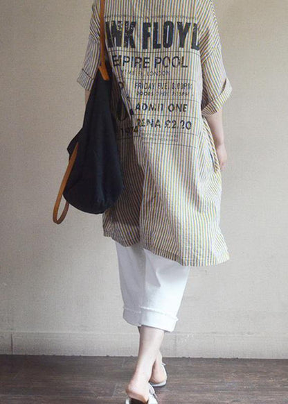 Cotton Clothes Korea Yellow Striped and Letter Printed Long Sleeve Shirt