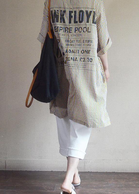 Cotton Clothes Korea Yellow Striped and Letter Printed Long Sleeve Shirt
