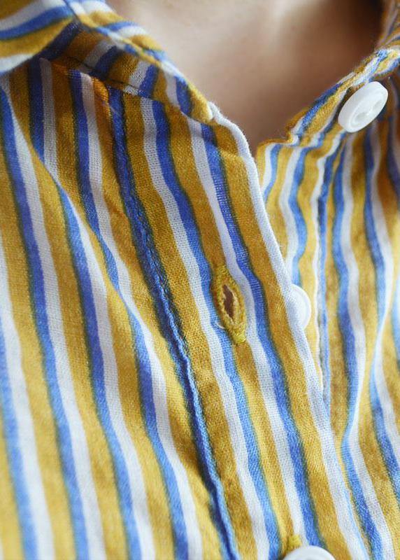 Cotton Clothes Korea Yellow Striped and Letter Printed Long Sleeve Shirt