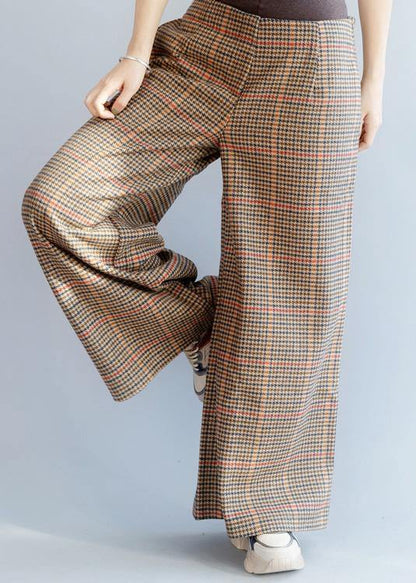 Elastic Waist Trousers Fall Khaki Orange Plaidfashion Ideas Wide Leg Trousers