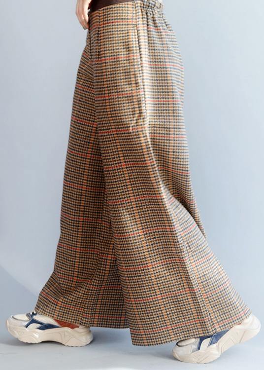 Elastic Waist Trousers Fall Khaki Orange Plaidfashion Ideas Wide Leg Trousers